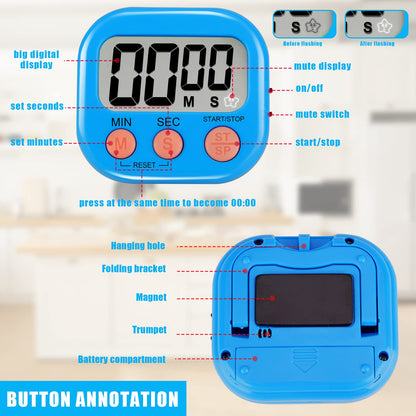6 Pack Multi-Function Electronic Timer - Magnetic Digital Timers Big LCD Display The Loud/Silent Switch Countdown Timer Extensively Use in Break Time, Cooking,Gym, Meeting, Classroom