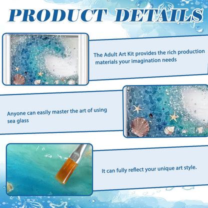 CIYOJA DIY Mosaic Kit for Adults – Complete Glass Mosaic Craft Kit with Sea Glass, Resin, Frame – Easy Resin & Stained Art Starter Set for Beginners & Adult Creative Projects (Wave Design)