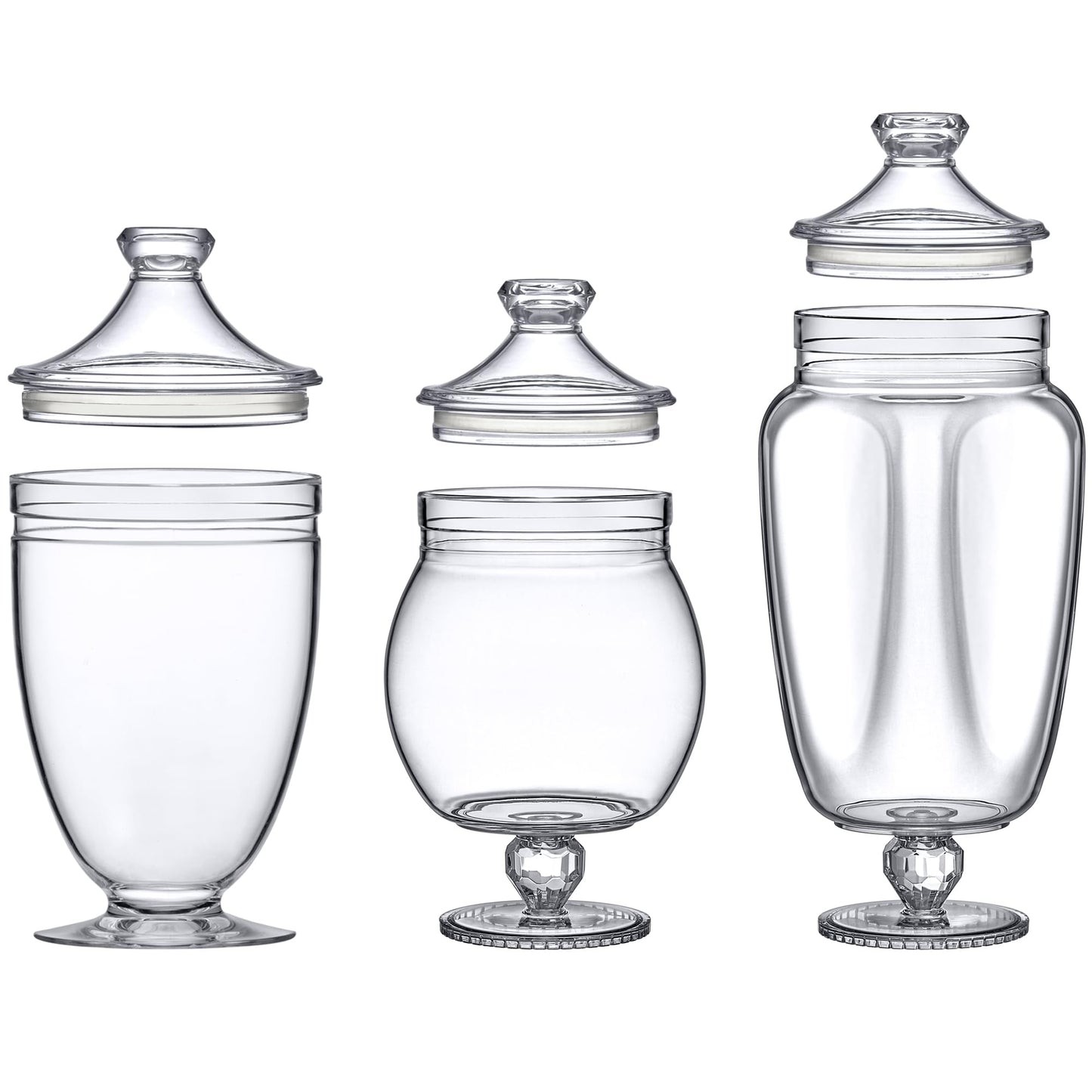 Amazing Abby - Admire - Plastic Apothecary Jars (3-Piece Set, 60/46/40 oz) (NOT Glass), Acrylic Jars with Lids, Bathroom Canisters, Candy Buffet, Wedding Display, BPA-Free and Shatter-Proof