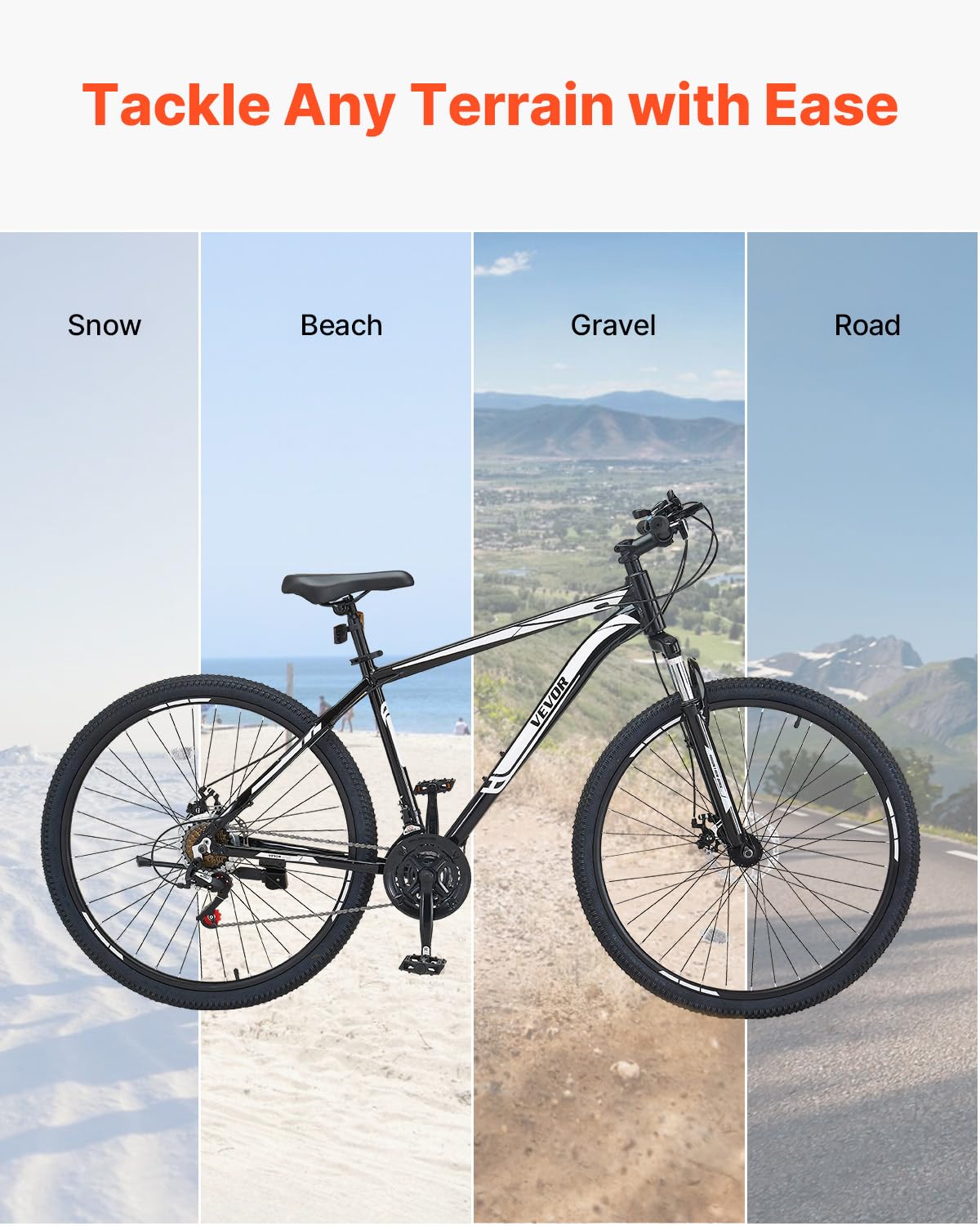 VEVOR Mountain Bike, 29 inch MTB Bicycle with Front Suspension, 21 Speeds Shimano Twist Shifting, Dual Disc Brakes, Aluminum Alloy Frame, for Men/Women