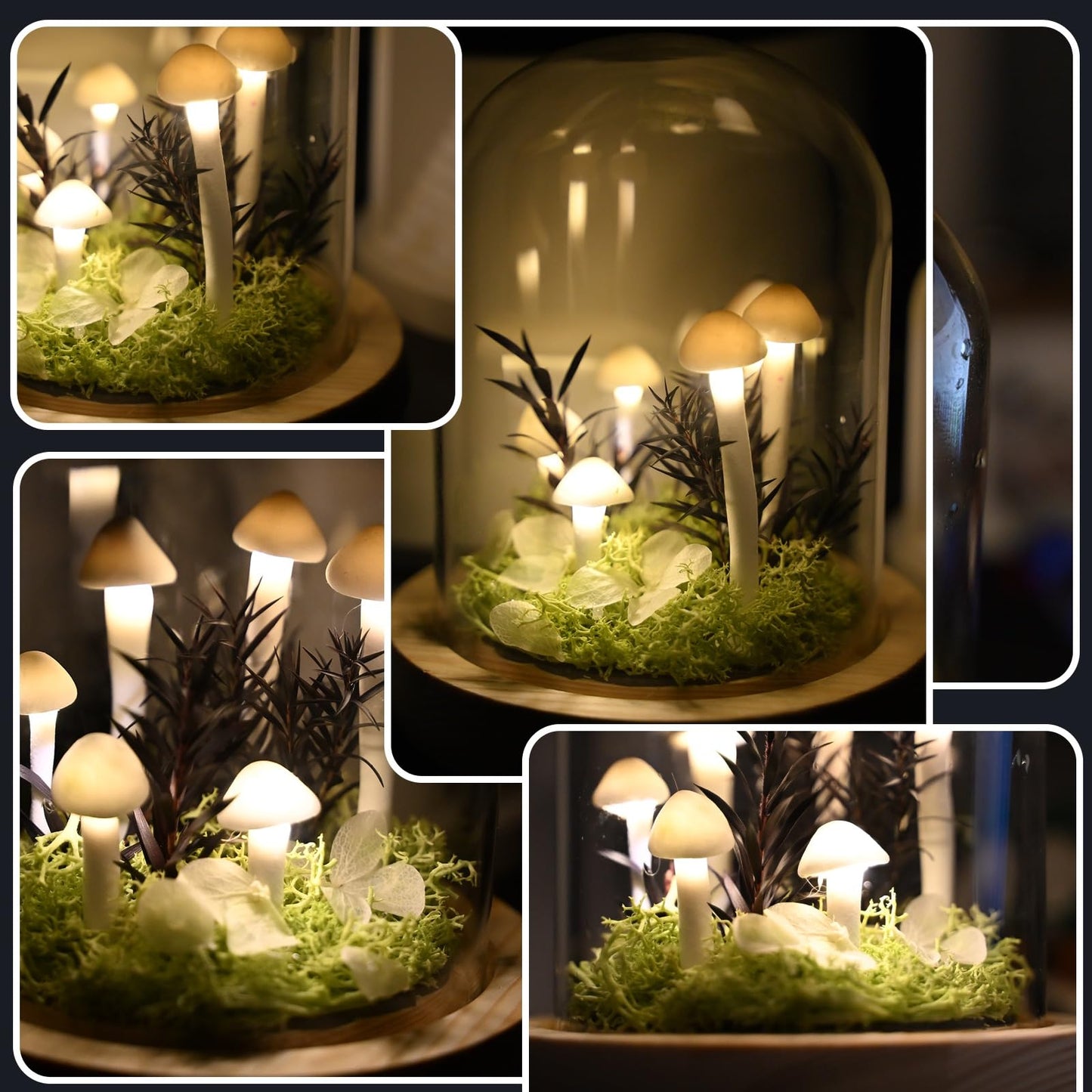 DIY Mushroom Lamp Kit – Handmade Mushroom Night Light with Glass Dome, Terrarium-Style Jungle Atmosphere Night Light with Faux Moss & Wooden Base for Bedroom, Home Decor, Gifts for Women & Kids