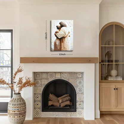 Jesus Embracing Woman Canvas Wall Art - Christian Home Decor Print | 12x16 Inch Framed Artwork