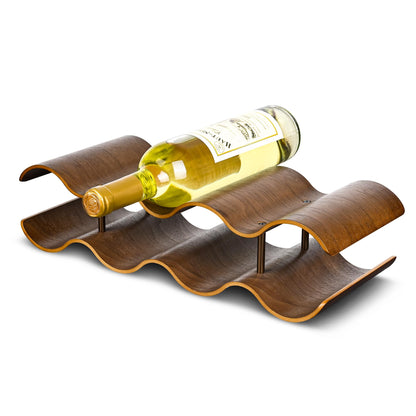 TRUDING Countertop Wine Rack - 7 Bottle Freestanding Wine Bottle Holder Stand - 2 Tier Wooden Wine Storage Rack - Walnut Wavy Wine Organizer for Cabinet Pantry Home Kitchen Bar