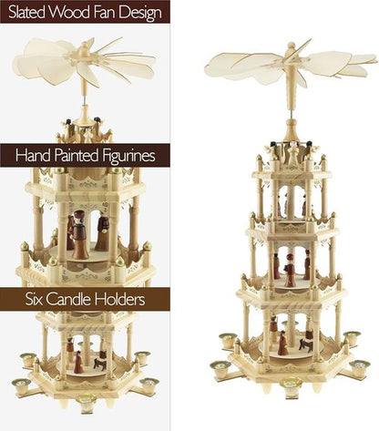 Clever Creations Beige Four-Tier Wooden Christmas Pyramid | 22-Inch Traditional Holiday Décor