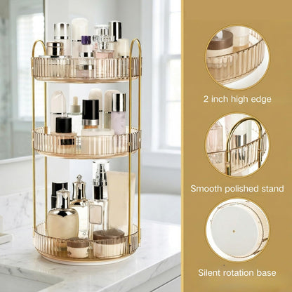 Cididu 360 Rotating Makeup Organizer, 3 Tiers Plastic Bathroom Spinning Holder Rack, Round Lazy Susan Organizer, Large Capacity Countertop Shelf for Cosmetics, Perfume, Skincare, Spice, Toiletries