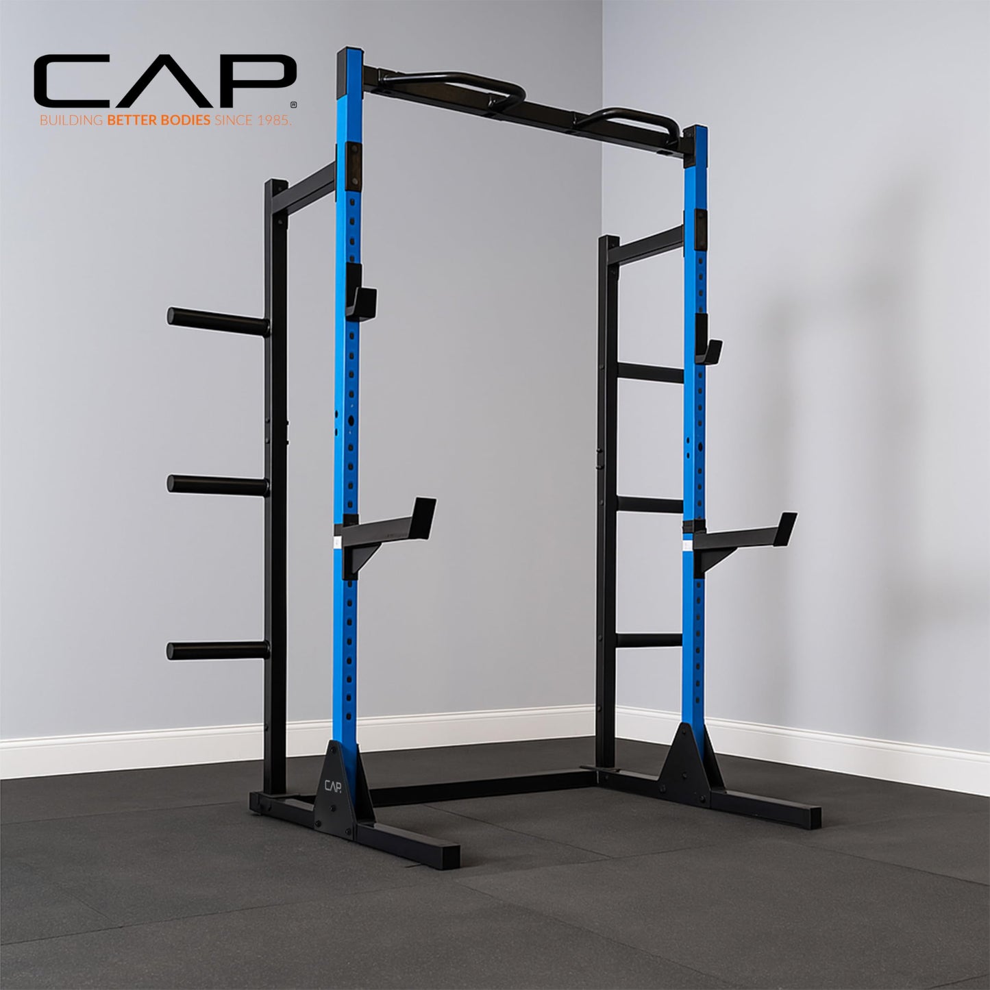Cap Power Rack with Pull Up Bar & Attachments - Squat Rack & Strength Training Power Cage for Home Gym - Blue