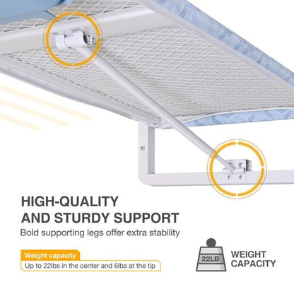 KINGBOARD Wall Mounted Ironing Board with Iron Holder, Compact Ironing Board for Small Spaces, Foldable Iron Stand Heat Resistant Cover, 36" X 12" Light Blue