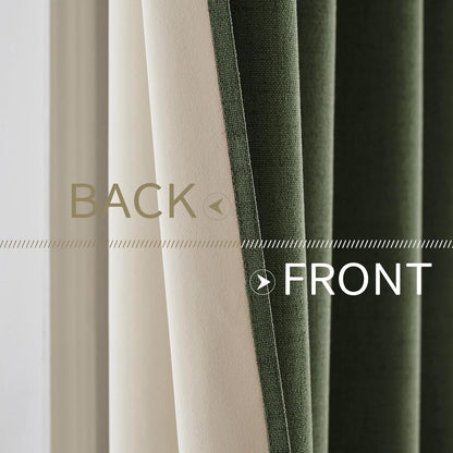 MIULEE 100% Blackout Linen Textured Curtains - Olive Green Thermal Insulated Drapes | 52 x 45 Inch (2 Panels)