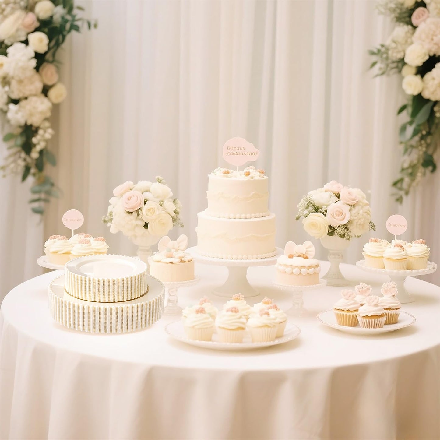 U-QE 60PCS Ivory Plastic Plates - Beaded Ivory Plates Disposable Heavy Duty - Perfect for Party, Baby Shower, Wedding, Birthday - Include 30PCS 10inch Dinner Plate & 30PCS 7inch Dessert Plate