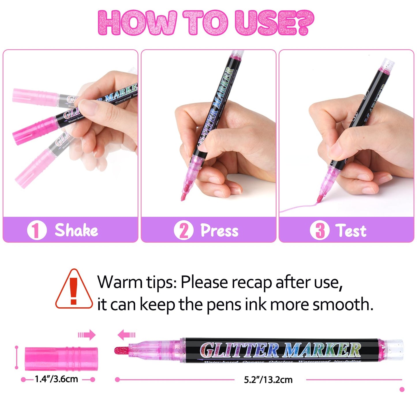 OLINGYOU Glitter Marker Pens,12 Colors Self-Shimmer Metallic Markers,Glitter Paint Pens DIY Crafts Greeting Birthday Cards, Making Poster,Album,Scrapbooking,Wood