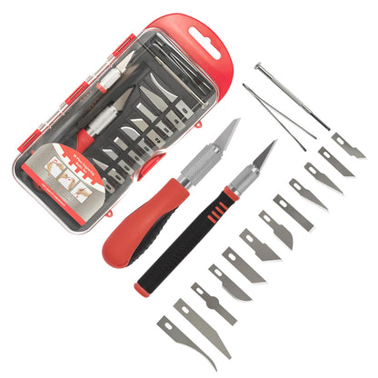Precision Utility Craft and Exacto Knife Set - Premium Hobby Knife Cutting Tool with Sharp Blades for Architectural Models, Carving Pumpkins/Stencils, Paper/Leather/Vinyl Crafts (Red)
