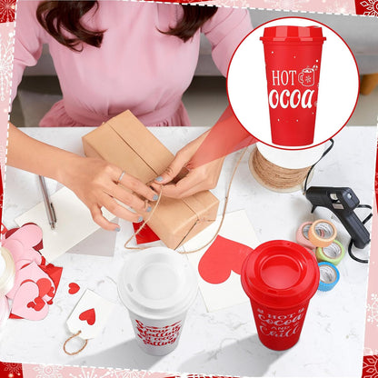 16 oz Tioncy Winter Mugs Gift Bulk Hot Cocoa Chocolate Bar Supplies Reusable Coffee Cups with Lids Plastic Cups Travel