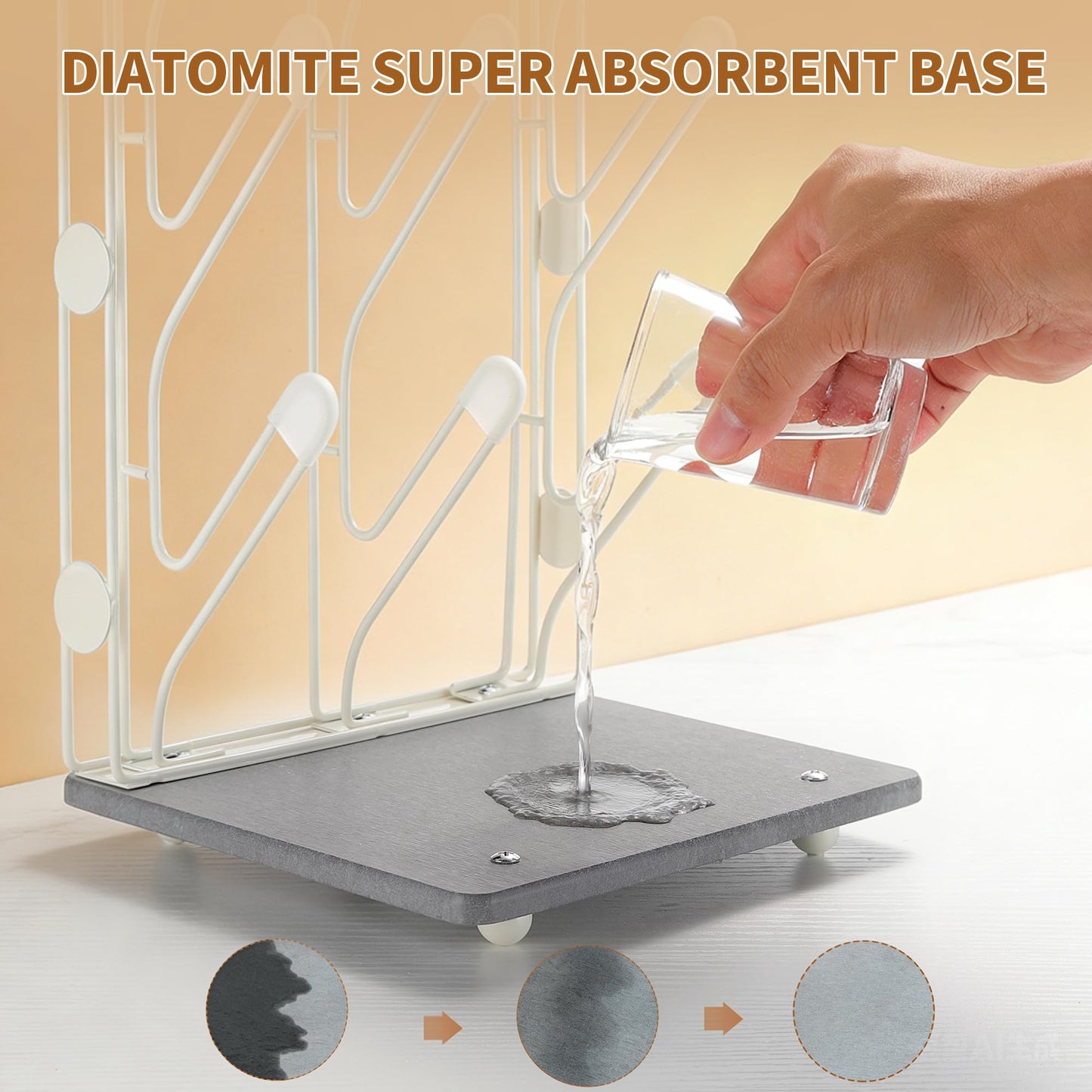 Taozun Bottle Drying Rack with 9 Hooks, Quick-Dry Diatomite Base with Stainless Steel Cup Stand, Vertical Space Saving Countertop Baby Organizer