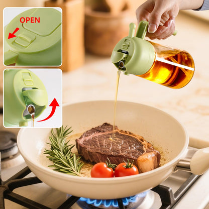 Olive Oil Sprayer for Cooking, 470ml 2 In 1 Glass Oil Dispenser/Pour Bottle, Kitchen Accessories, Kitchen Gadgets for Air Fryer, Salad, BBQ (Black)