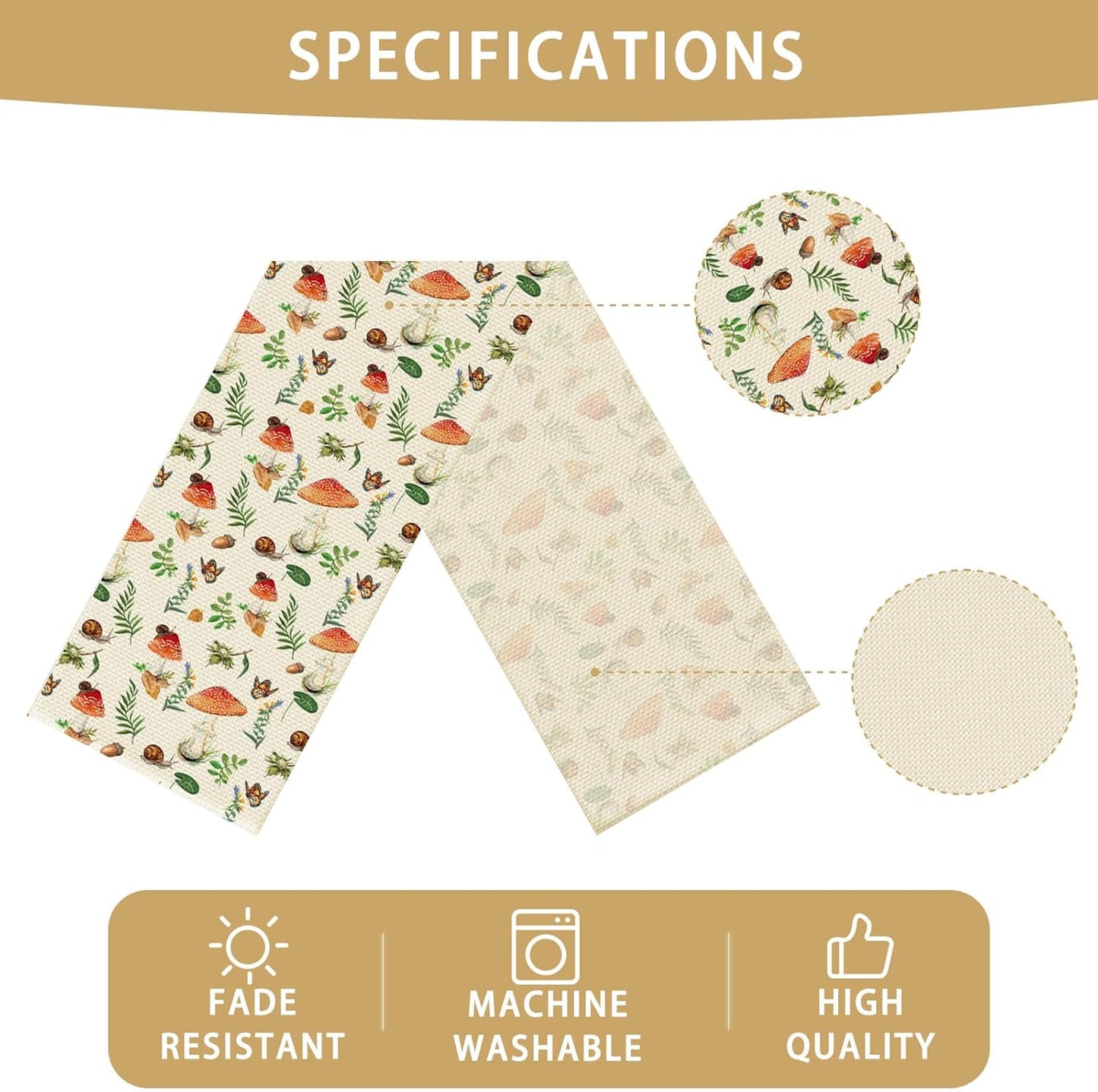 13 72 Inch Mushroom Floral Table Runner Seasonal Spring Kitchen Dining Linen Table Decoration for Indoor Outdoor Home