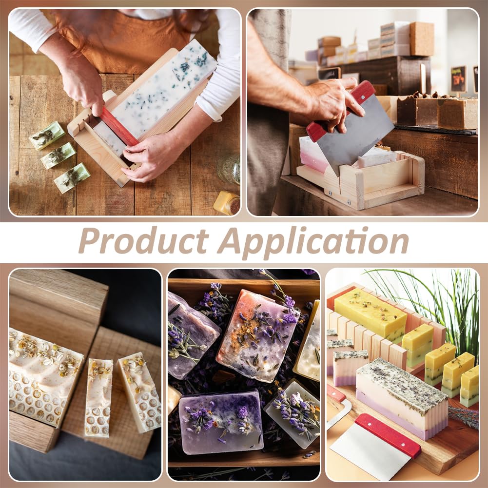 BENECREAT Soap Cutting Tool Sets, Adjustable Pine Wood Soap Molds with Stainless Steel Cutter for Handmade Soap Making Candles Trimming DIY Cutting Making