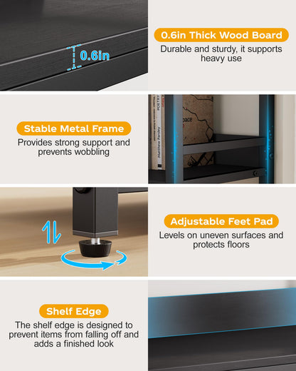 Large 5-Tier Corner Bookshelf - Modern Tall Corner Shelf Storage Display Rack with Sturdy Metal Frame - Perfect for Living Room, Home Office, Books and Decor Display