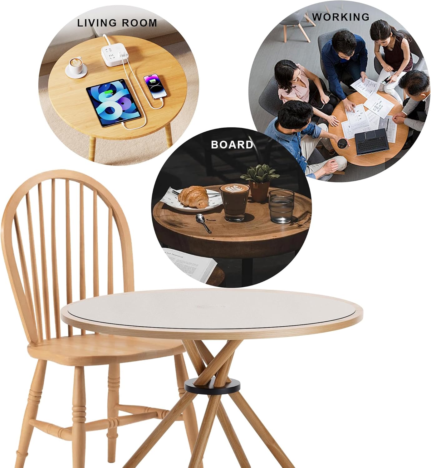 23.6 Inches CENNBIE Round Table Mat - Cork Table Pad Protector- Suitable as Side Dining Coffee Table Cover (Cream)