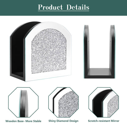 Poayewly Mirror Napkin Holder with Crushed Diamond, Bling Glass Silver Napkin Holder for Dining Table Kitchen Countertop and Home Décor
