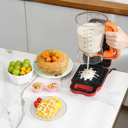 GAGAQI Pancake Batter Dispenser 5 Cup with Sturdy Handle,Batter Separator for Pancakes, Cupcake, Waffle, Muffin Mix, Cake & Crepe Batter pitcher with Squeeze Handle Baking Tools-Orange