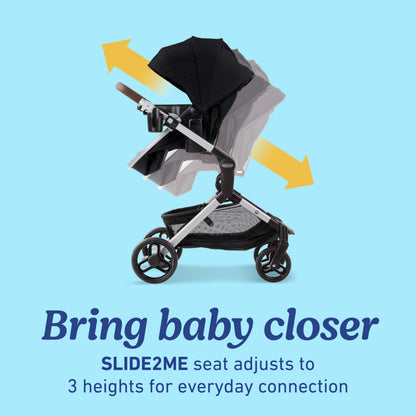 Graco® Modes Nest DLX Travel System, 3-in1 Modular Baby Carseat Stroller Combo, Adjustable Slide2Me Infant Car Seat Carrier, Pramette, to Toddler Stroller, Includes SnugRide DLX Infant Car Seat, Raven