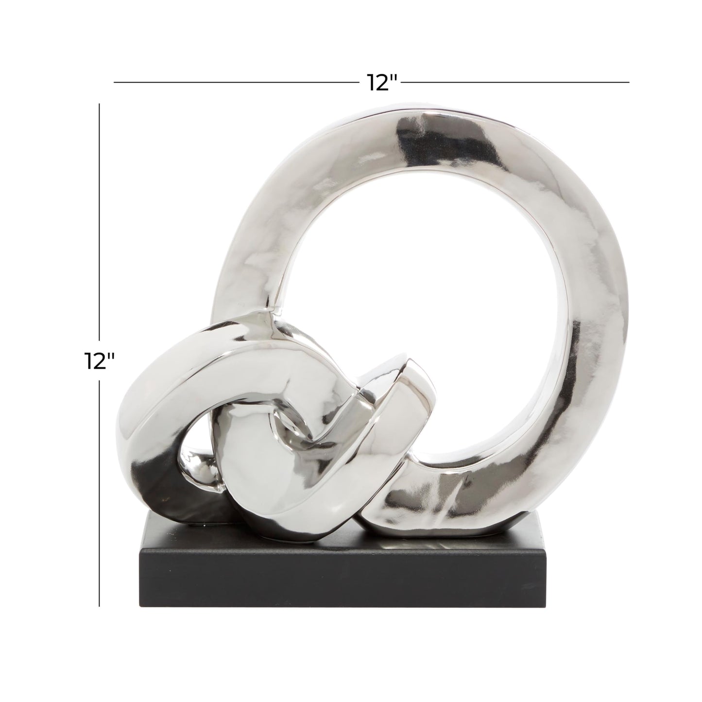 Deco 79 Polystone Abstract Decorative Sculpture Link Home Decor Statue with Black Base, Accent Figurine 12" x 5" x 12", Silver