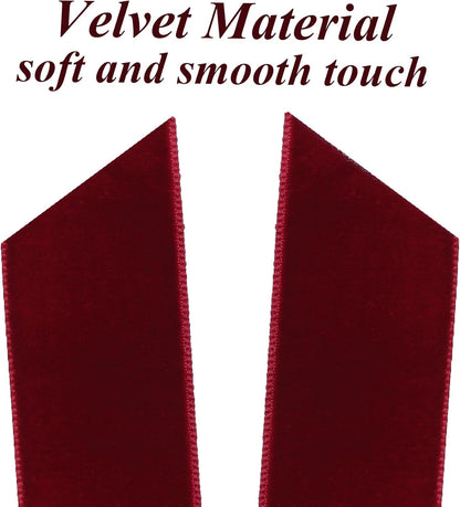 Skiennix 12Pcs Burgundy Velvet Ribbon Bows - 5in x 10in Xmas Tree Ornaments for Holiday Decor