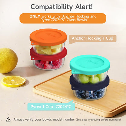 Sophico 1 Cup Round Silicone Storage Cover Lids Replacement for Anchor Hocking and Pyrex 7202-PC Glass Bowls (Container not Included) (Mix - 4 pack)