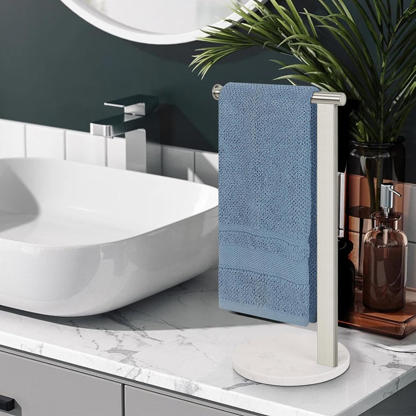 SUS304 Stainless Steel L-Shaped Hand Towel Holder, Thickened Base Bathroom Towel Rack for Countertop Vanity, Brush