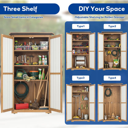 Storage Cabinet Outdoor Garage Cabinets with 3 Adjustable Shelves, Lockable Door, Wood & Metal Weather-Resistant Pantry Cabinet for Patio Garden Home Farm (33.3" Lx 21" Wx 69" H)