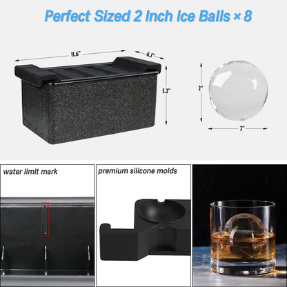 TINANA Clear Ice Ball Maker, Crystal Clear Ice Sphere Maker prepare 8 Large Round Ice Balls, 2 Inch Ice Cubes for Cocktail, Whiskey & Bourbon Drinks, Gifts for Men