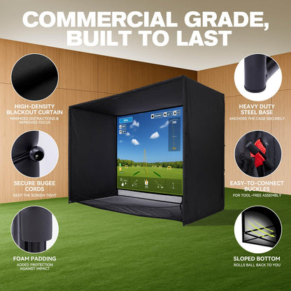 ZEALFEEL Golf Simulator Enclosure, 11x8FT Golf Net with HD Impact Screen & Side Barriers – Dual-Layer Impact Screen, Foam-Padded Frame, Indoor Cage Net for Home Garage Studio