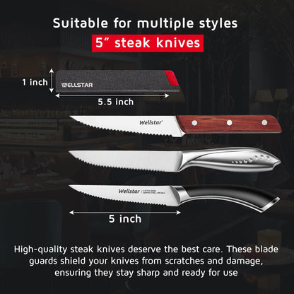 WELLSTAR Steak Knife Edge Guards Set, 8 Piece Universal Blade Covers, BPA Free ABS Protective Blade Sheaths, Non-Scratch Felt Lining Kitchen Utility or Steak Knives Covers (Knives not included)