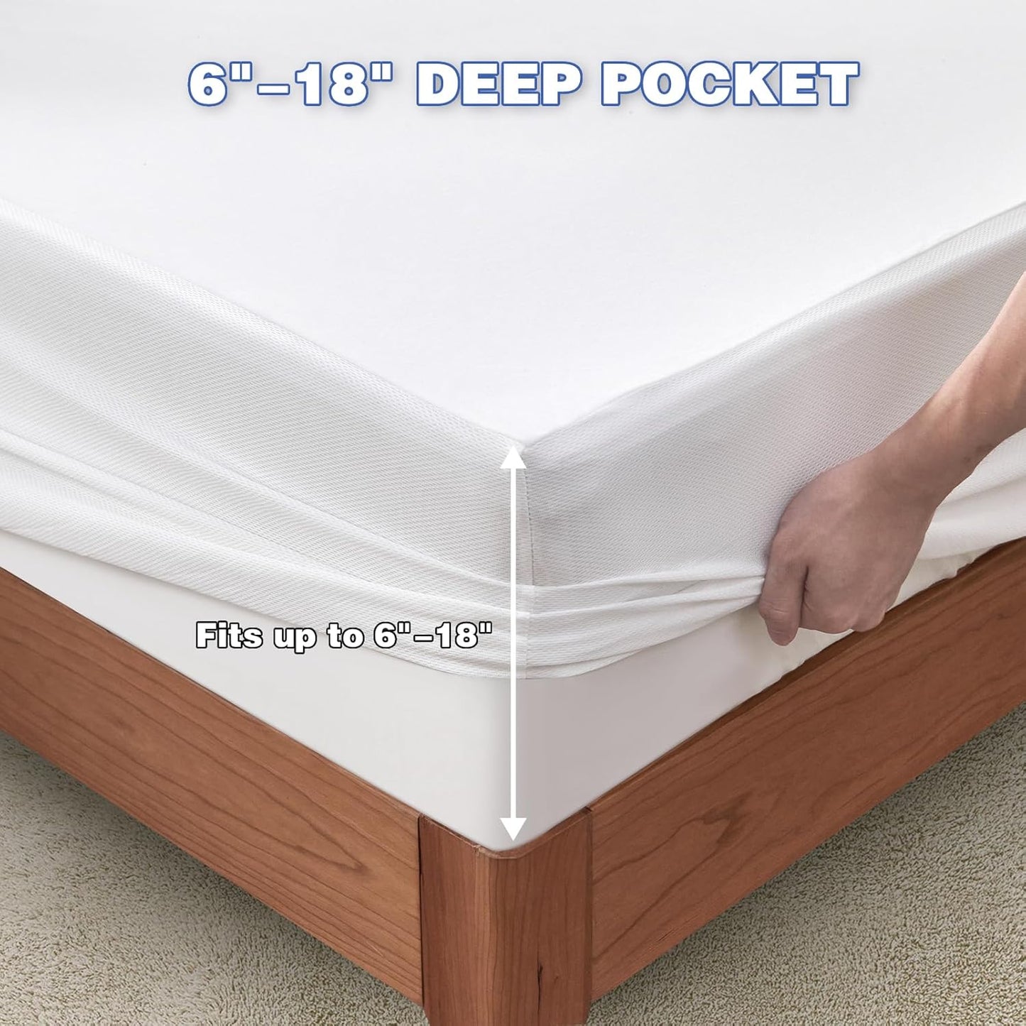 18" (60'' 80'') Queen Mattress Protector, Waterproof Mattress Cover with Deep Pocket Bed Cover, Fitted Sheet Style
