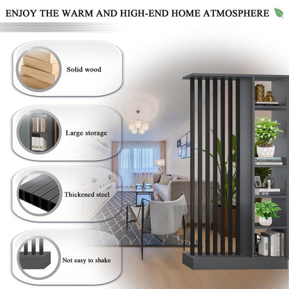 Wall Room Divider with Shelves, Entrance Hall Partition Screen Column Floor to Ceiling - Freestanding Room Divider with Storage Shelf, Freestanding Decor for Bedroom (A Gray + Black, 39.4in / 100cm)