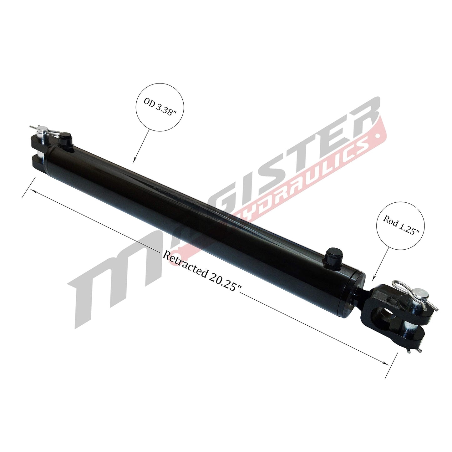 Magister Hydraulics Double Acting Hydraulic Cylinder - AG Clevis Hydraulic Cylinder 2500 PSI tie-Rod Alternative 3" bore 8" Stroke (3x8 ASAE)