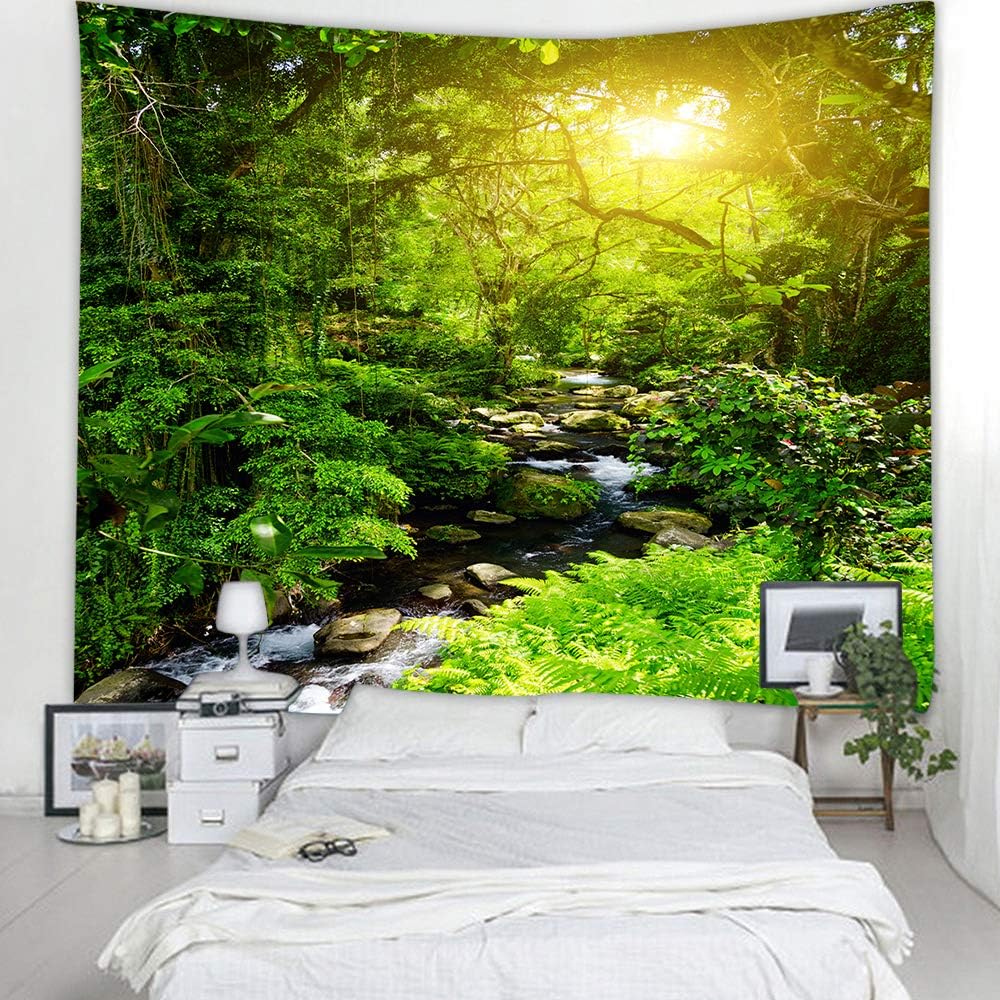 Llamazing Forest Creek Landscape Tapestry, Home Decor for Living Room and Bedroom, Magic Curtain (90.5''L x 70.8''W)