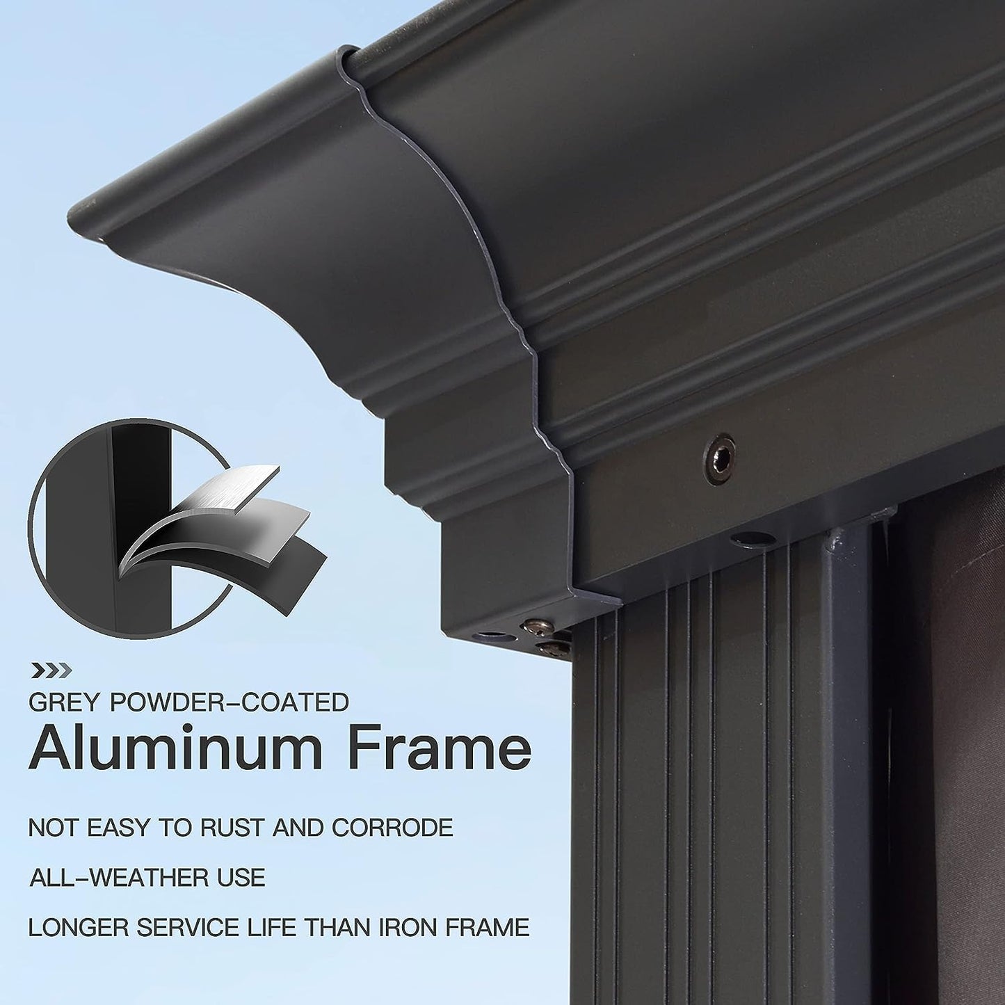 PURPLE LEAF 12' X 16' Permanent Gazebo with Light Hardtop Roof for Outdoor Lawn and Garden Pavilion Grey
