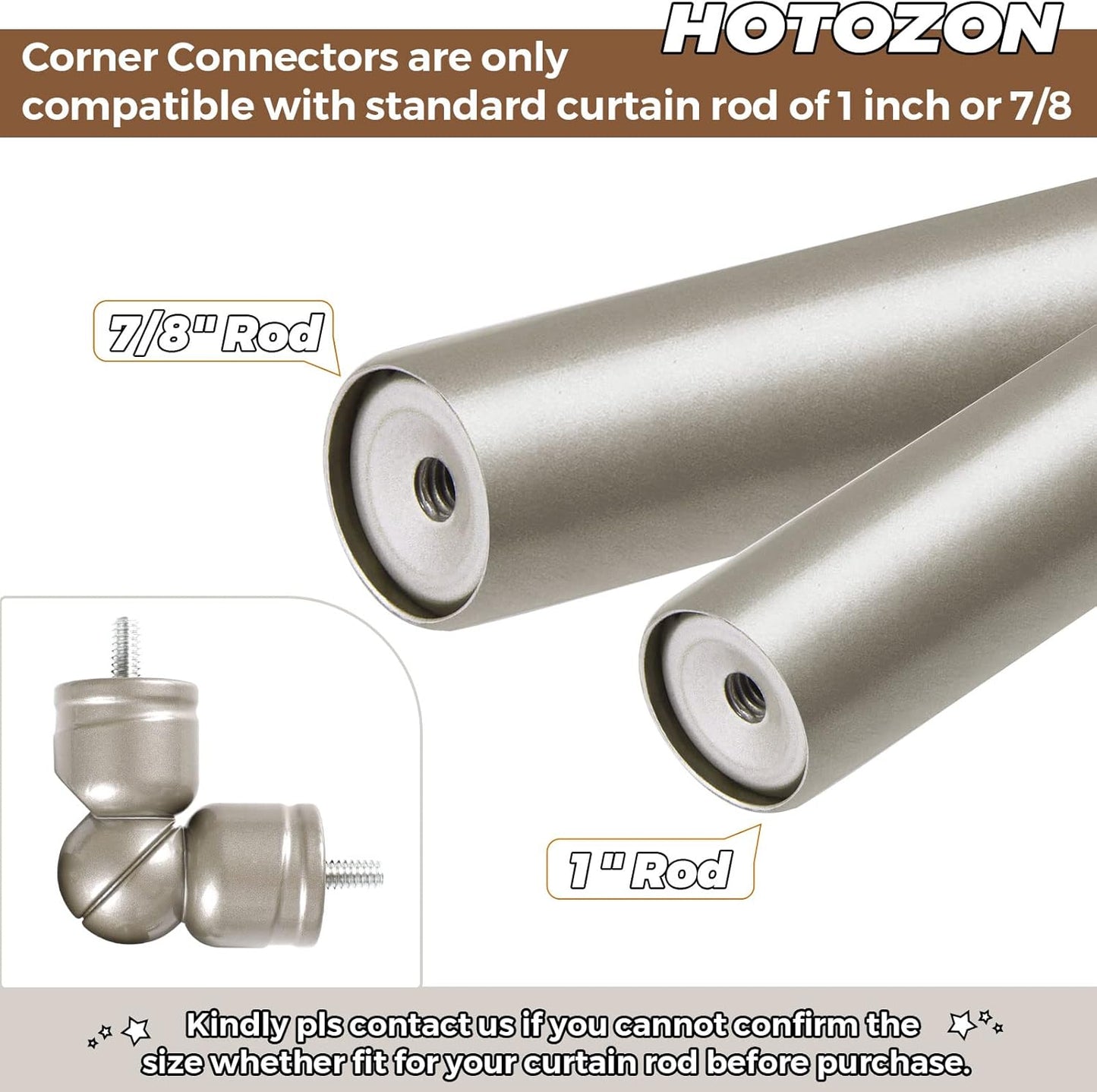 Adjustable Corner Connector, 2 Pack for 1 Inch & 7/8 Inch Diameter Curtain Rods, Antique Silver for Corner & Bay Windows