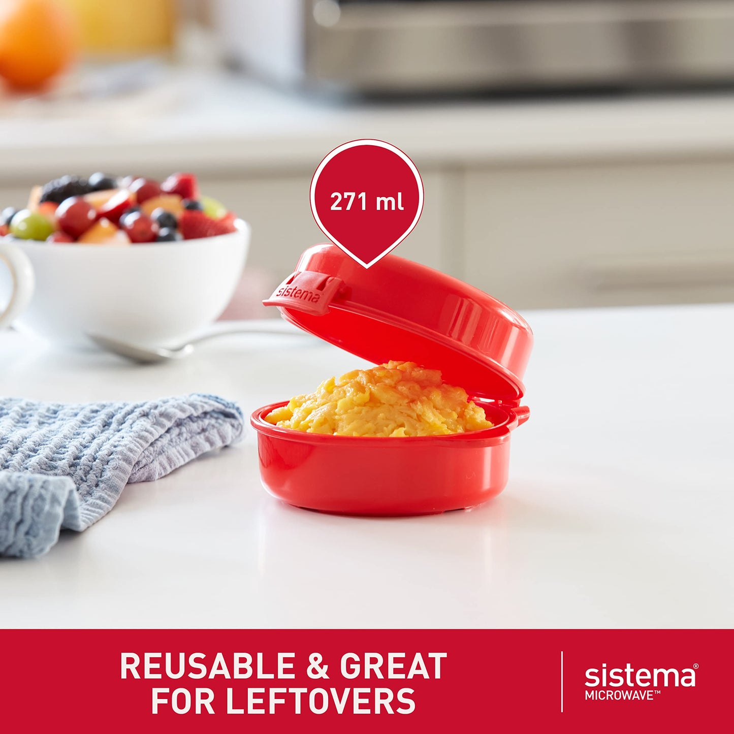 Sistema Easy Eggs Microwave Egg Cooker 270 ml Egg Poacher with Steam Release Vent BPA-Free Red 1 Count