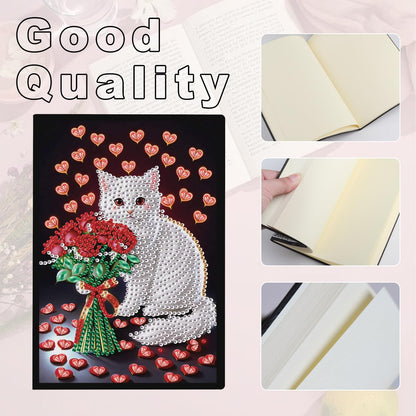 JZHYOAN Diamond Painting Notebook for Adults A5 Blank Painting by Numbers Diary Notebooks Cat Special Shpae Craft Set Diamond Painting Sketchbook Journals Gift Mosaic Kit Table Decoration