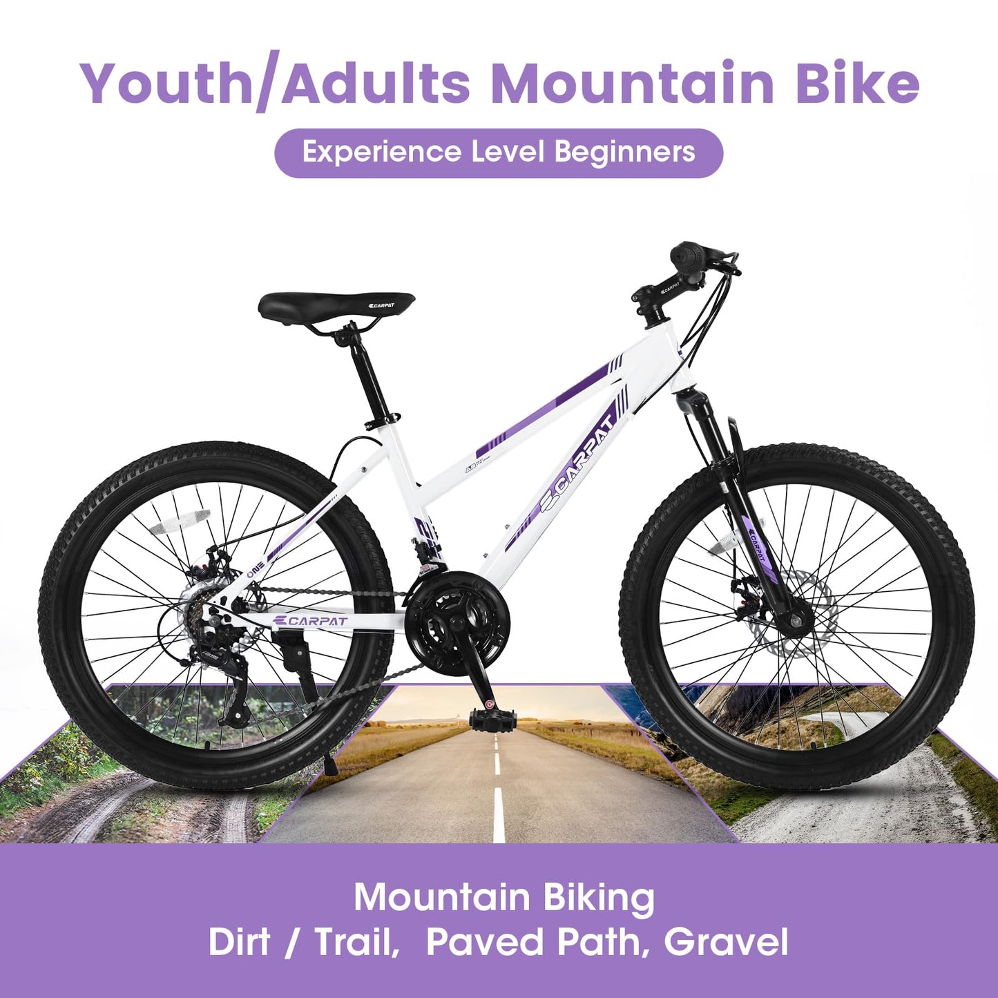 Ecarpat Women's Mountain Bike 24/26 Inch Wheels, 21-Speed Trail Commuter City Mountain Bikes, 15"/17" Carbon Steel Frame Female Bicycles Disc Brakes Front Fork