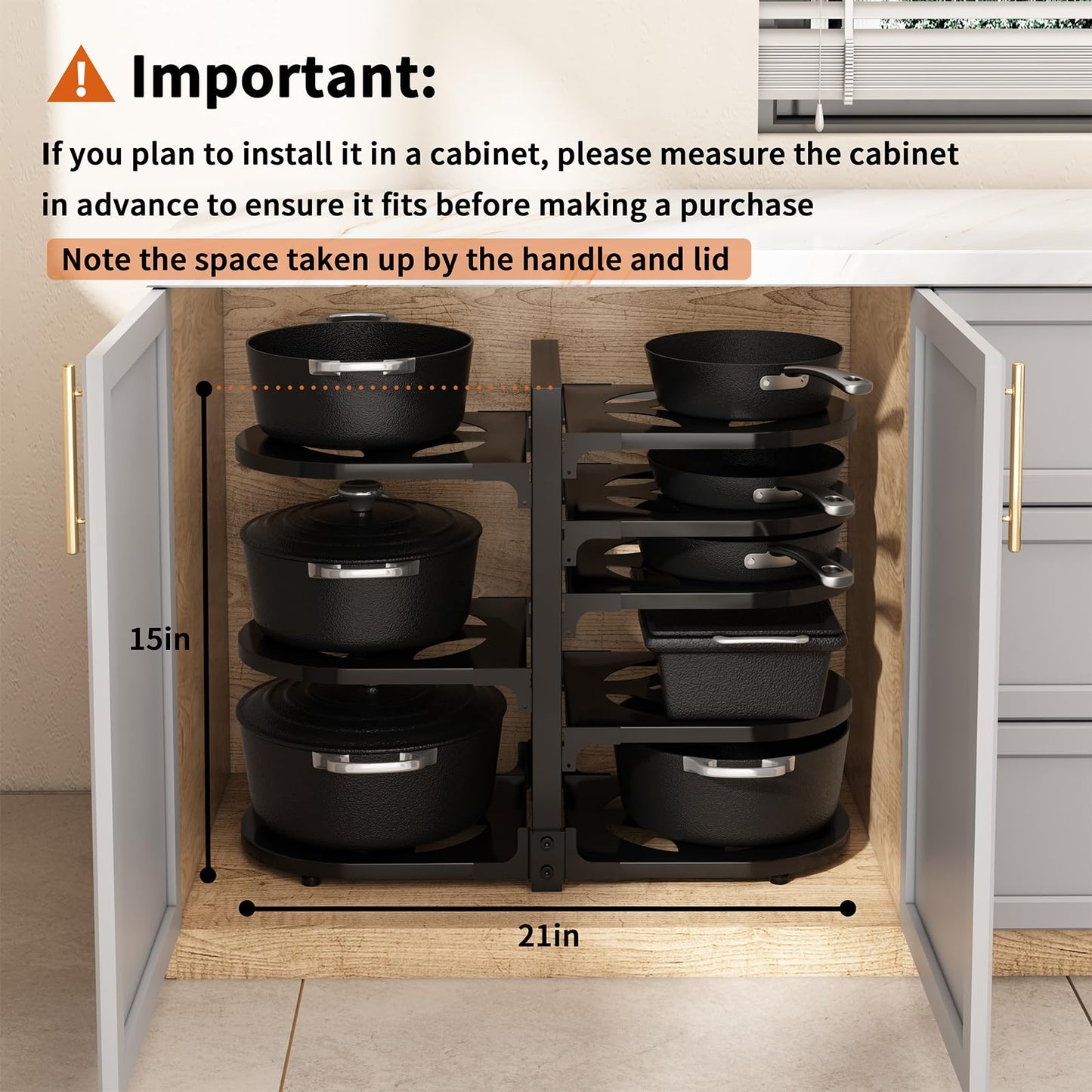 Fovkdcvw Adjustable Heavy Duty Pots and Pans Organizer Under Cabinet, 8-Tier Pot and Pan Organizers Inside Cabinet, Kitchen Cabinet Organizers and Storage, Black