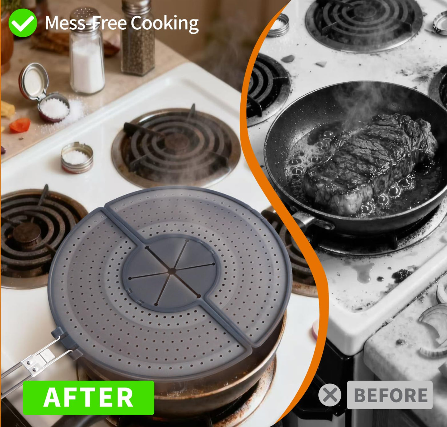 Foldable Splatter Screen with Handle For 10,11,12 and 13 Inch Frying Pan - Dual Folding Oil Guard,BPA-Free Silicone,Heat-Resistant Grip,Space Saving Fry Pan Cover for Mess-Free Cooking,Dishwasher Safe