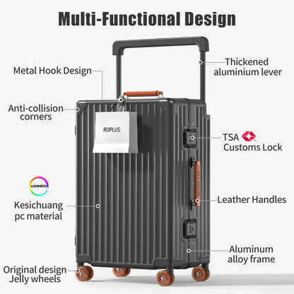 ROPLUS Aluminium Frame Checked-Luggage with Smooth Jelly Wheels, Hardside Zipperless Rolling Suitcase with TSA Lock (Grey, 28-Inch)