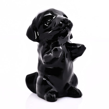 DZJXBZhu Natural Crystal Obsidian Dog Sculpture 2.36” Carefully Carved Guardian Gemstone Pocket Statue Pet Memorial Decorative Ornament Gift for Dog Lovers