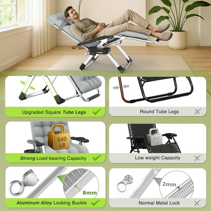 Suteck Zero Gravity Chair - Reclining Camping Lounge Chair with Removable Cushion & Cup Holder