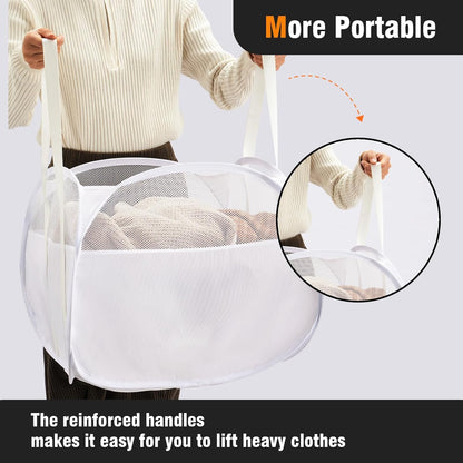 TECHMILLY Pop Up Foldable Laundry Basket, 90L Large Capacity Hamper for Dirty Clothes Storage, White