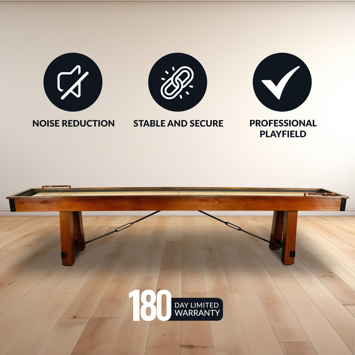 Hathaway Cheyenne 12 Ft Shuffleboard Table for Family Arcade Game Room - with Poly-Coated Playfield, Built-in Scorer & Cabinet, Climate Adjusters, Leg Levelers, 8 Pucks, Brush & Wax – Rustic Oak