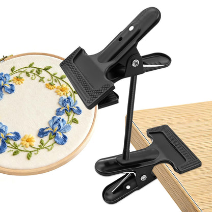 Adjustable Embroidery Hoop Stand Holder, Portable Metal Cross Stitch Stand, Embroidery Hoop Stand Table Clip for Most Size/Shape Embroidery Needlework Hoops